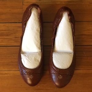Tory Burch York Brown Snakeprint Ballet Flats